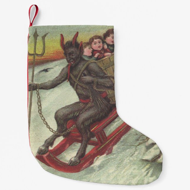Krampus Kidnapping Children Sleigh Trident Liten Julstrumpa (Framsidan)