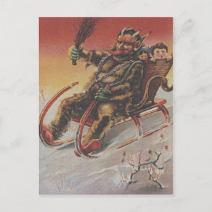 Krampus Kidnapping Children Sleigh Vykort