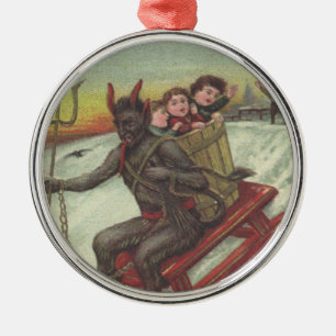 Krampus Kidnapping Kids på Sleigh Pitchfork Julgransprydnad Metall