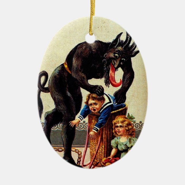 Krampus Kids i Basket Helgdag, julprydnad Julgransprydnad Keramik (Framsidan)