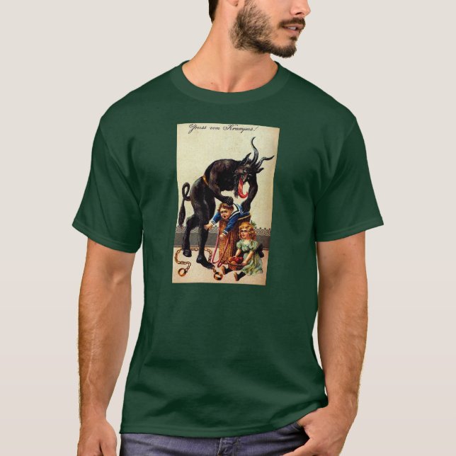 Krampus Kids i Basket Helgdag-julskeppet Tee Shirt (Framsida)