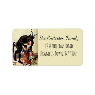 Krampus Kids i Basket Vintage Julafton jul Adressetikett