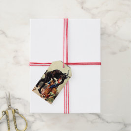 Krampus Kids i Basket Vintage Julafton jul Presentetikett