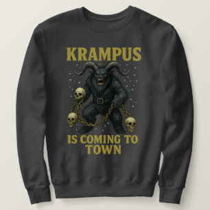 Krampus kommer till stan Krampus jul Lång Ärmad Tröja