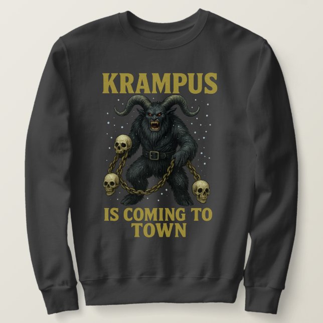 Krampus kommer till stan Krampus jul Lång Ärmad Tröja (Design framsida)