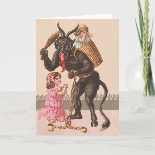 Krampus kopplar påfrestande barn kedjar helgkort (Framsida)