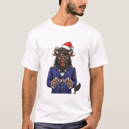 Krampus Kryssningsfartygs Kapten Holiday Mörkt Jul T Shirt