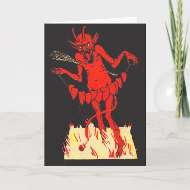 Krampus lite djävulenhjärta på en stränga helgkort (Framsida)