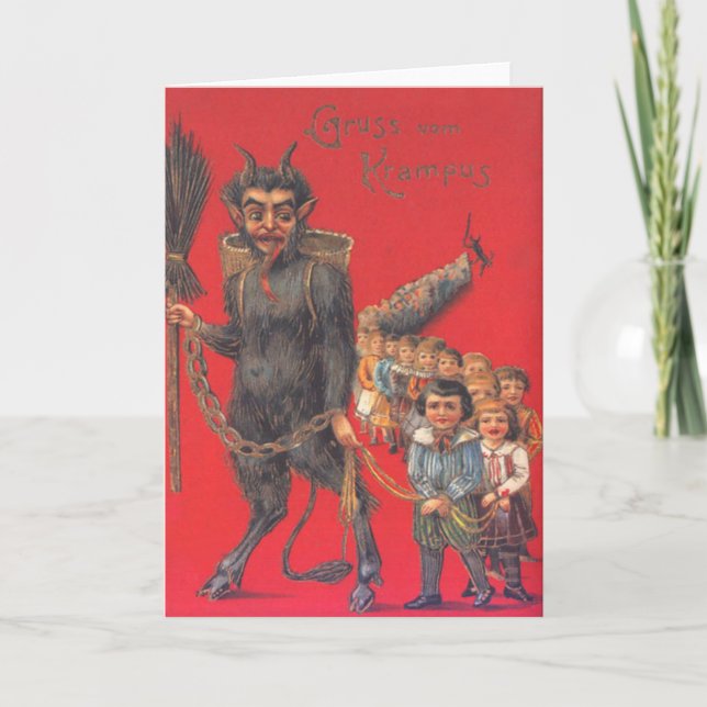 Krampus med dåliga barn helgkort (Framsida)