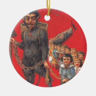 Krampus med dåliga barn julgransprydnad keramik