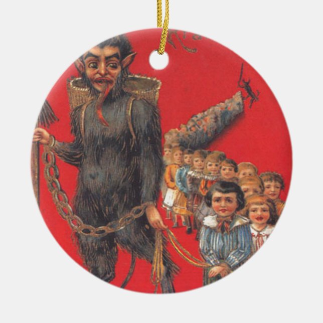 Krampus med dåliga barn julgransprydnad keramik (Framsidan)