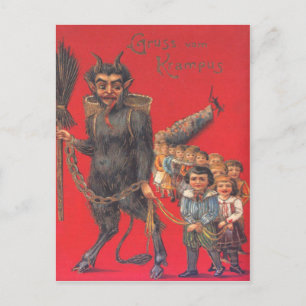 Krampus med dåliga barn vykort