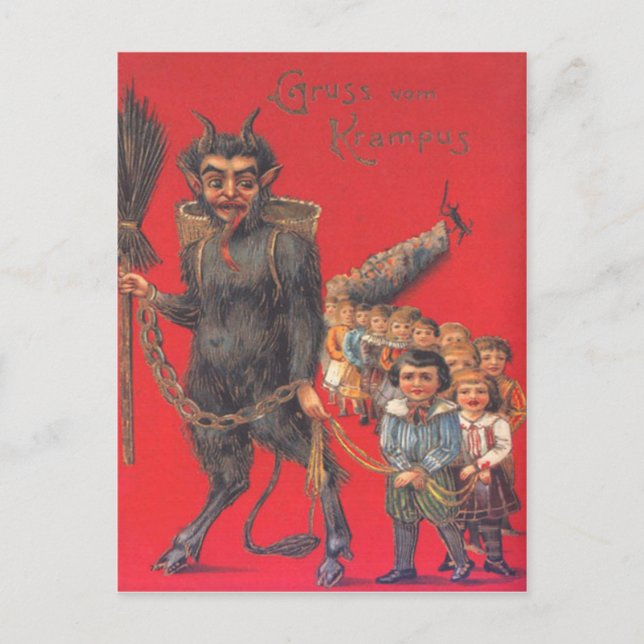 Krampus med dåliga barn vykort (Framsida)