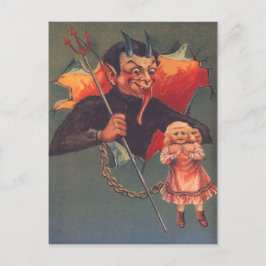 Krampus med flicka och högaffel vykort
