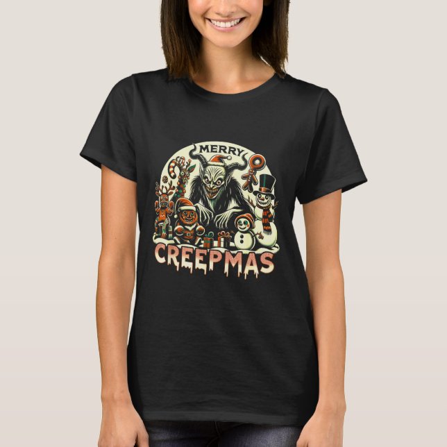 Krampus Merry Creepmas Christmas 30’s Retro Cartoo T Shirt (Framsida)