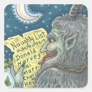 KRAMPUS NAUGHTY CHILDREN LIST CHRISTMAS STICKERS FYRKANTIGT KLISTERMÄRKE