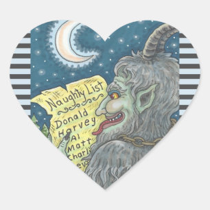 KRAMPUS NAUGHTY CHILDREN LIST CHRISTMAS STICKERS HJÄRTFORMAT KLISTERMÄRKE