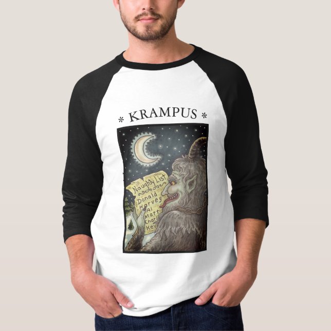 KRAMPUS NAUGHTY LIST, CHRISTMAS 3/4 SLEEVE T-SHIRT (Framsida)