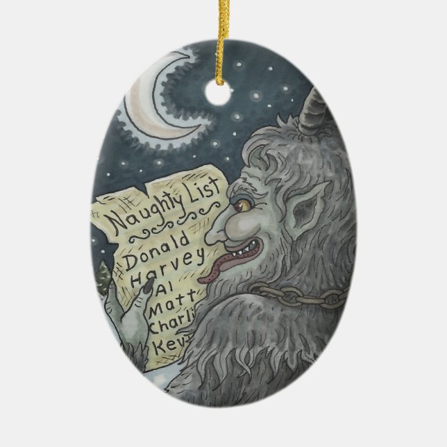 KRAMPUS NAUGHTY LIST, CHRISTMAS GOTH ORNAMENT Oval (Framsidan)