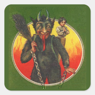 Krampus och Praying Woman jul Stickers Fyrkantigt Klistermärke