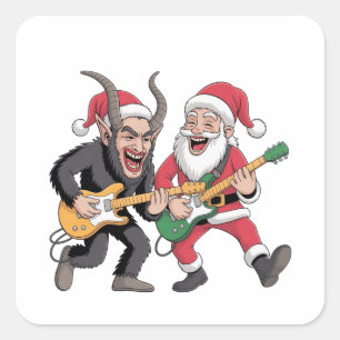 Krampus och Santa Pay Guitar Electric Julafton Fyrkantigt Klistermärke