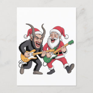 Krampus och Santa Pay Guitar Electric Julafton Helg Vykort