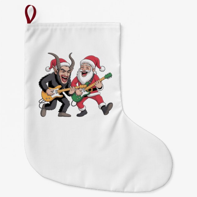 Krampus och Santa Pay Guitar Electric Julafton Stor Julstrumpa (Framsidan)