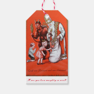 Krampus och St Nicholas gåvamärkre Presentetikett