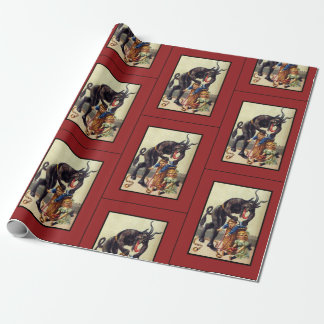 Krampus omsluter pappert rött presentpapper