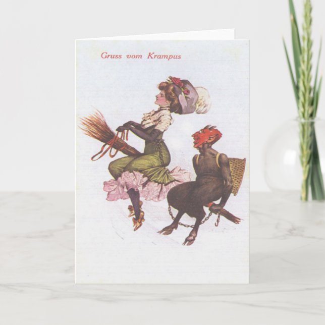 Krampus på rummet med kvinnor helgkort (Framsida)