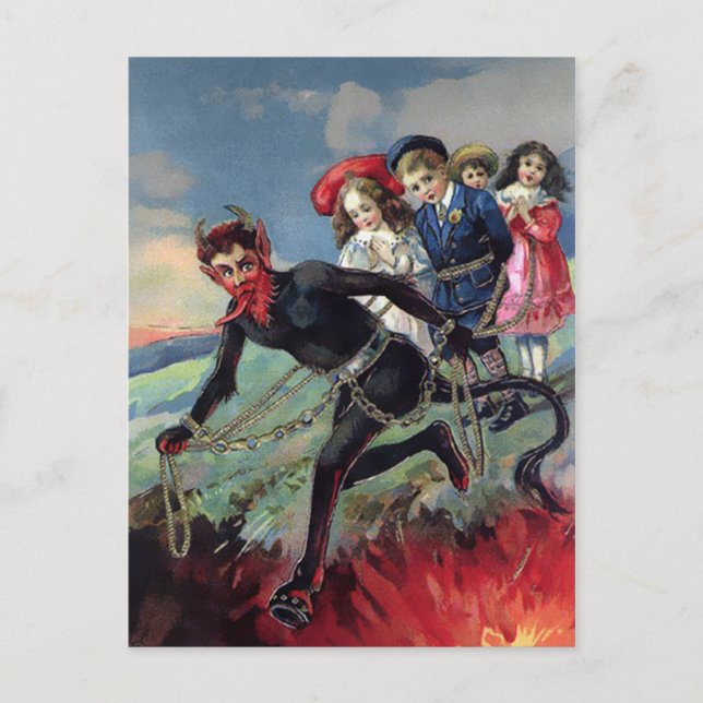 Krampus på väg till helvetet vykort (Framsida)