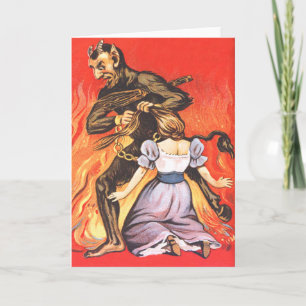 Krampus påfrestande kvinna helgkort