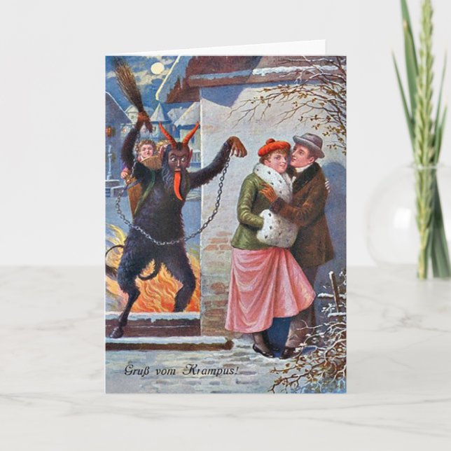 Krampus Punishing Bad Vuxnas Helgkort (Framsida)