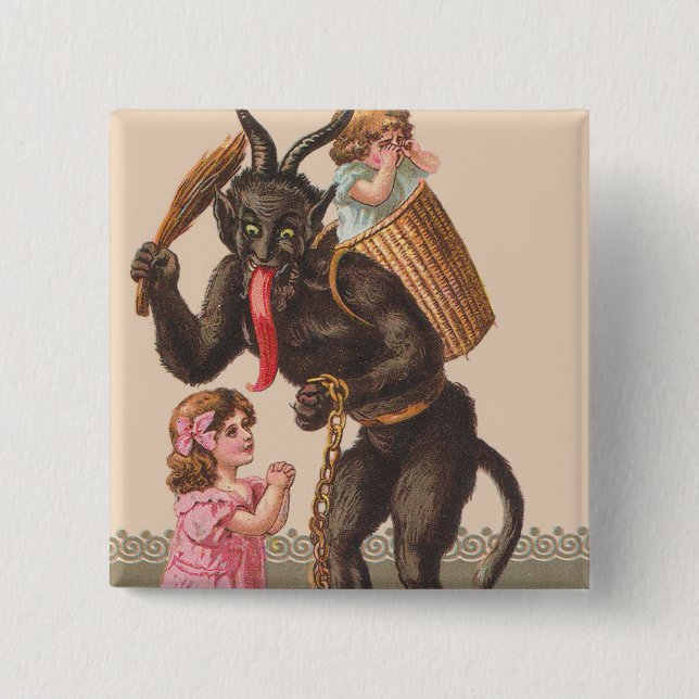 Krampus Punishing Children Switch Chain Knapp (Framsida)
