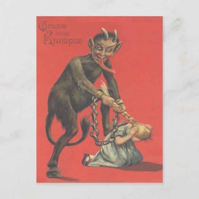 Krampus Punishing Girl Vykort (Framsida)