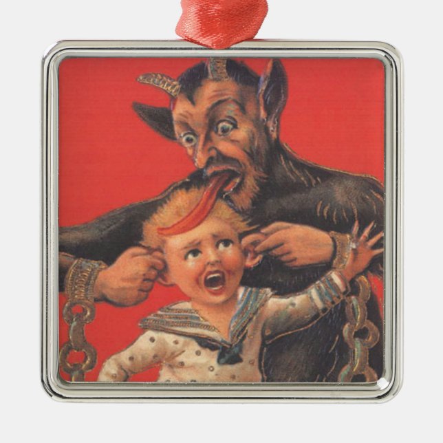 Krampus Punishing Little Boy Ear Julgransprydnad Metall (Framsidan)