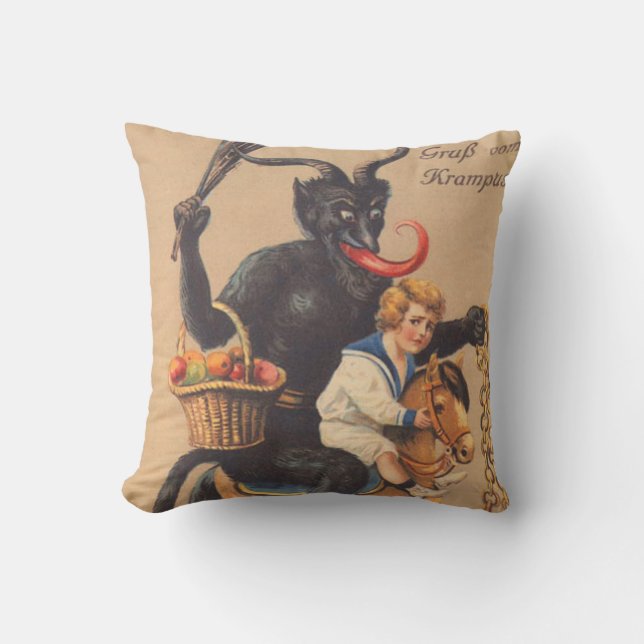 Krampus ridande på käpphäst med pojke kudde (Framsida)
