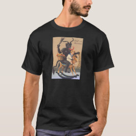 Krampus ridande på käpphäst med pojke t-shirt