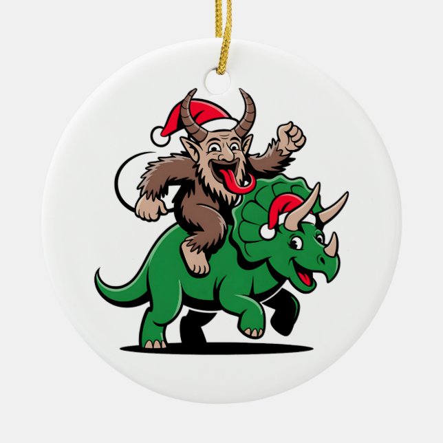 Krampus Riding A Dinosaur Santa Jul Evil Julgransprydnad Keramik (Framsidan)
