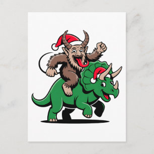 Krampus Ridning På En Dinosaur Santa Jul Ond Inbjudan Vykort