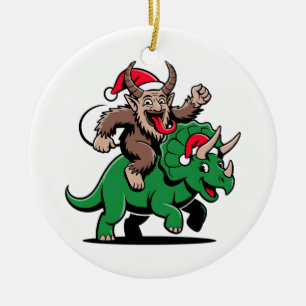 Krampus Ridning På En Dinosaur Santa Jul Ond Julgransprydnad Keramik