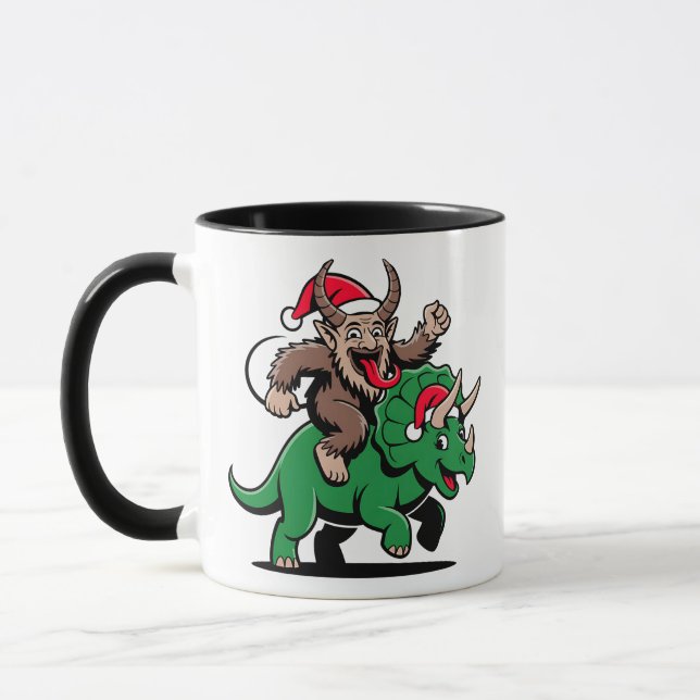 Krampus Ridning På En Dinosaur Santa Jul Ond Mugg (Vänster)
