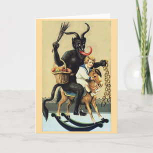 Krampus Rocking Horse Helgdag Julafton Greeting Ca Helgkort