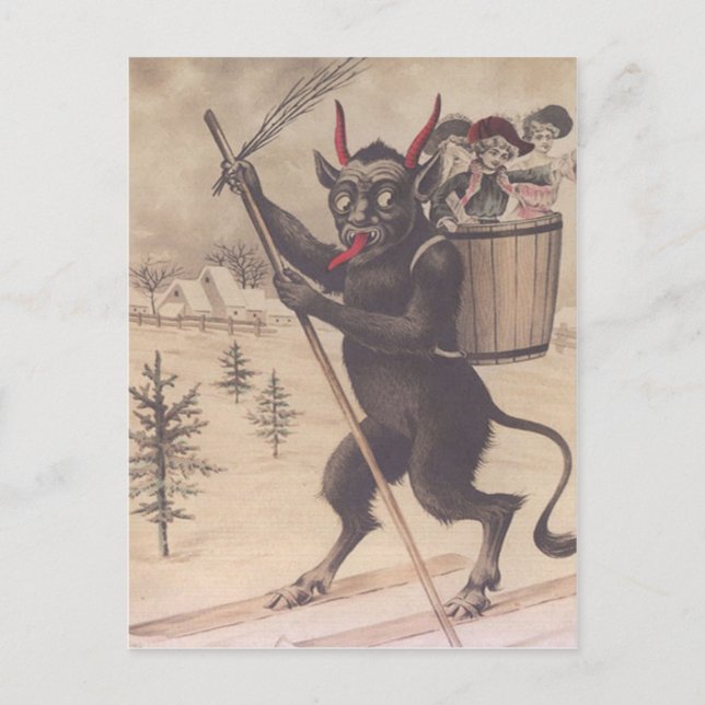 Krampus Skiing Kidnappning Kvinnor Vykort (Framsida)