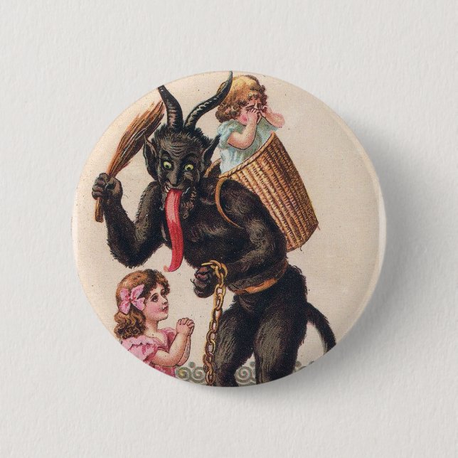 Krampus Skrämmer Vintagen Flickor - Helgdag jul Knapp (Framsida)