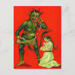 Krampus som bestraffar en elak flicka vykort