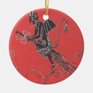 Krampus som flyger i bum julgransprydnad keramik