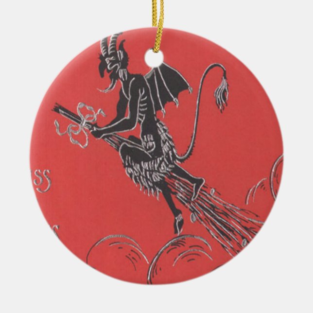 Krampus som flyger i bum julgransprydnad keramik (Framsidan)