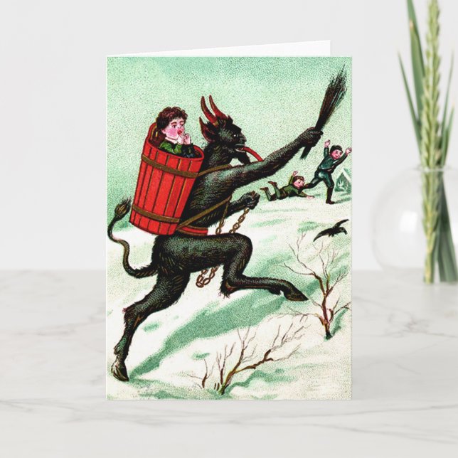 Krampus som jagar snö för dåligabarnvinter helgkort (Framsida)
