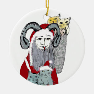 Krampus som stjäler kattungar på jul julgransprydnad keramik